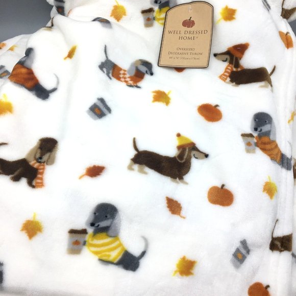 Dachshund Dog Throw Blanket MicroFleece Pumpkin Spice Coffee Sweater Fall Leaves - Picture 11 of 11